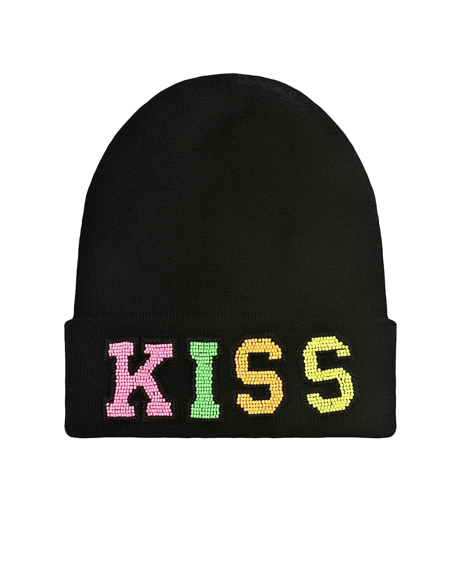 Шерстяная шапка с надписью "Kiss" из бисера - изображение 1
