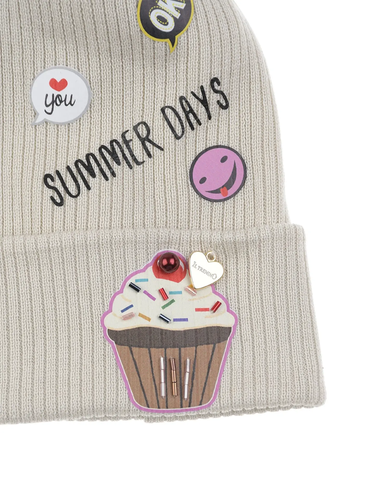 Бежевая шапка с принтом "Summer days" - изображение 3