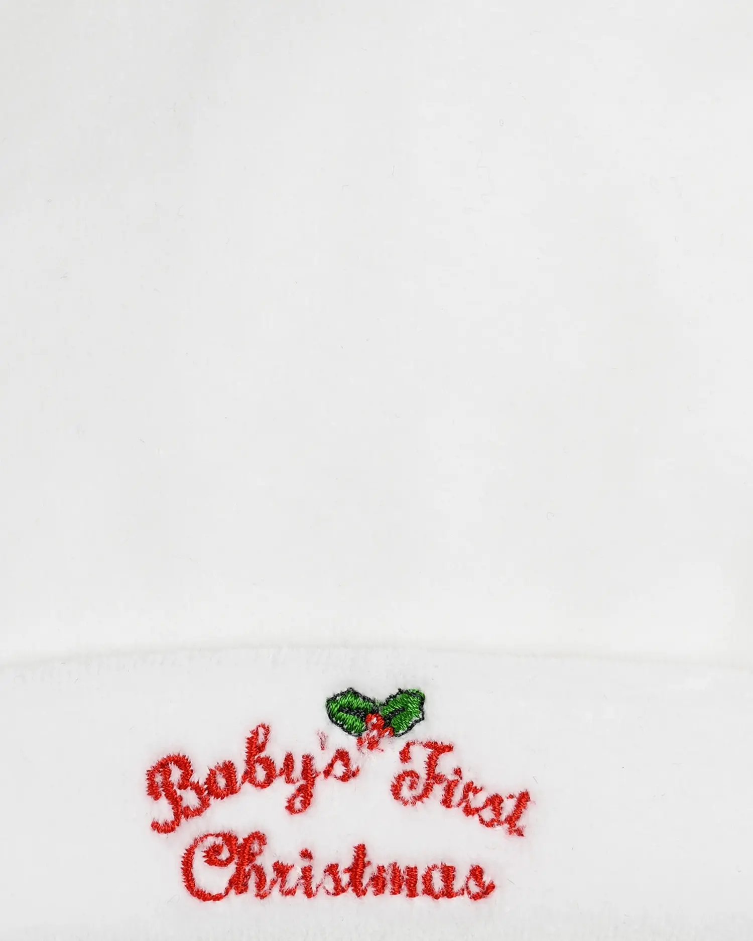 Белая шапка-колпак с вышивкой "babys first christmas" - изображение 4