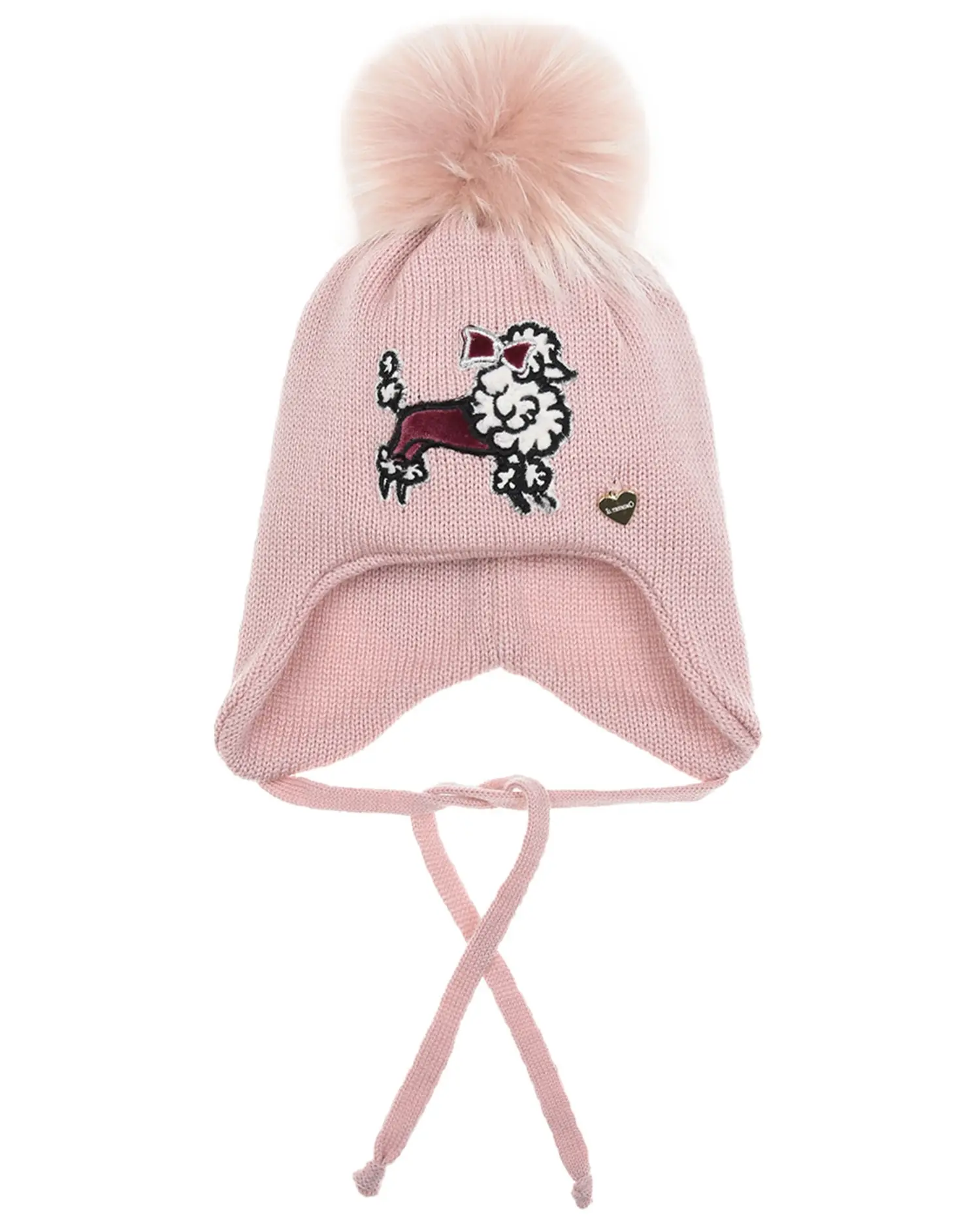 Розовая шапка из шерсти с патчем "пудель" - изображение 1
